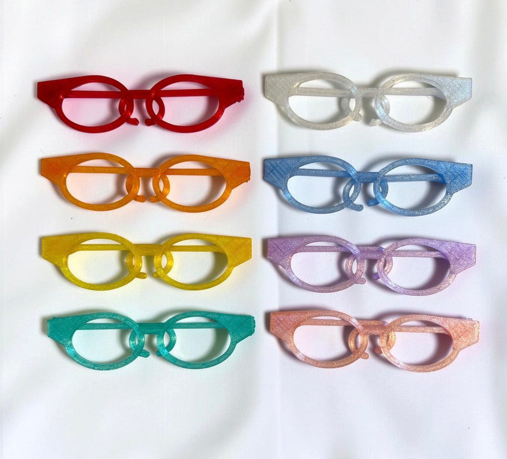 Cat eye 3D printed glasses in 8 translucent colors for 16 inch Cabbage Patch Kids