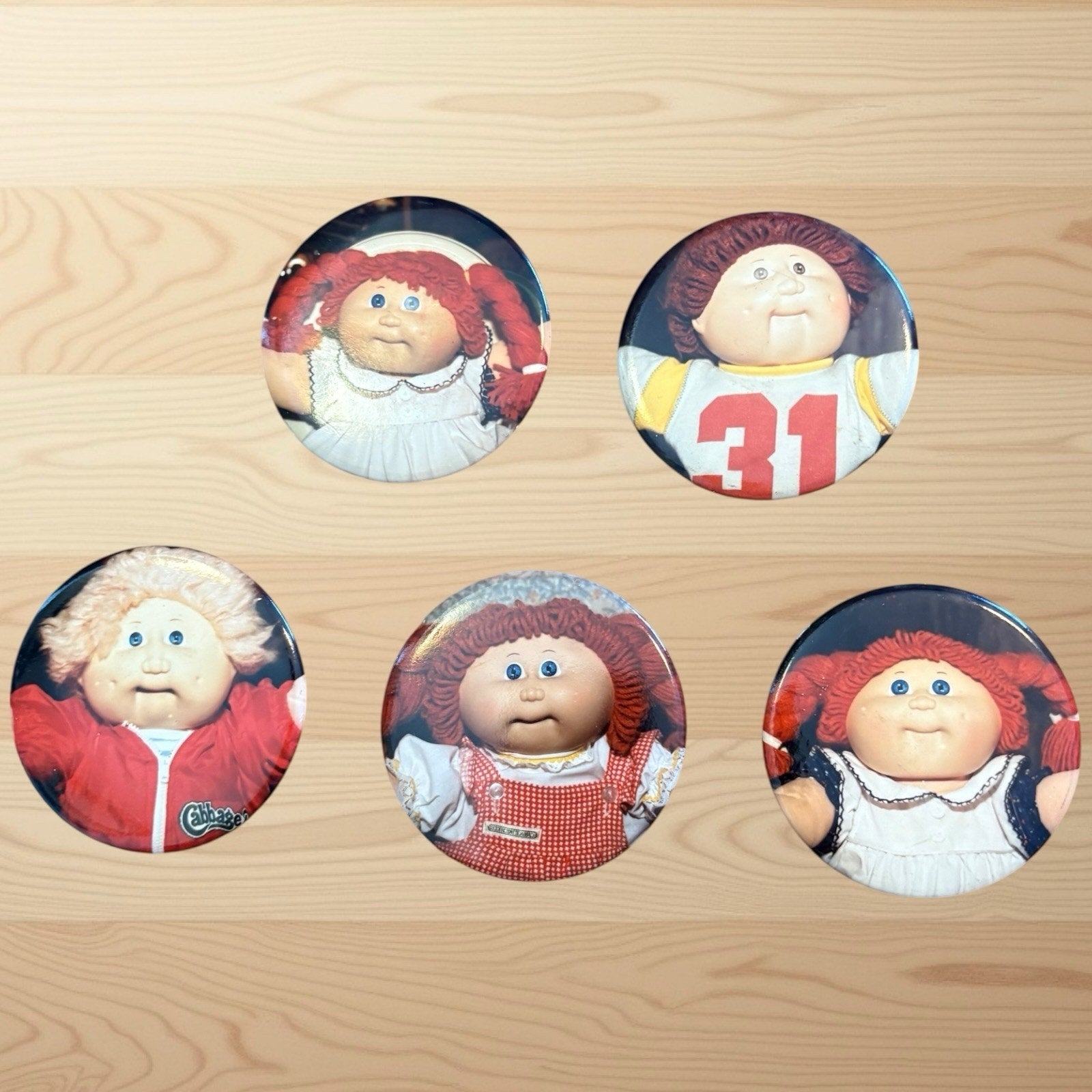 Set Of 5 Vintage Cabbage Patch Kids 2” Buttons Pinbacks 1980s CPK Toys Doll Pins