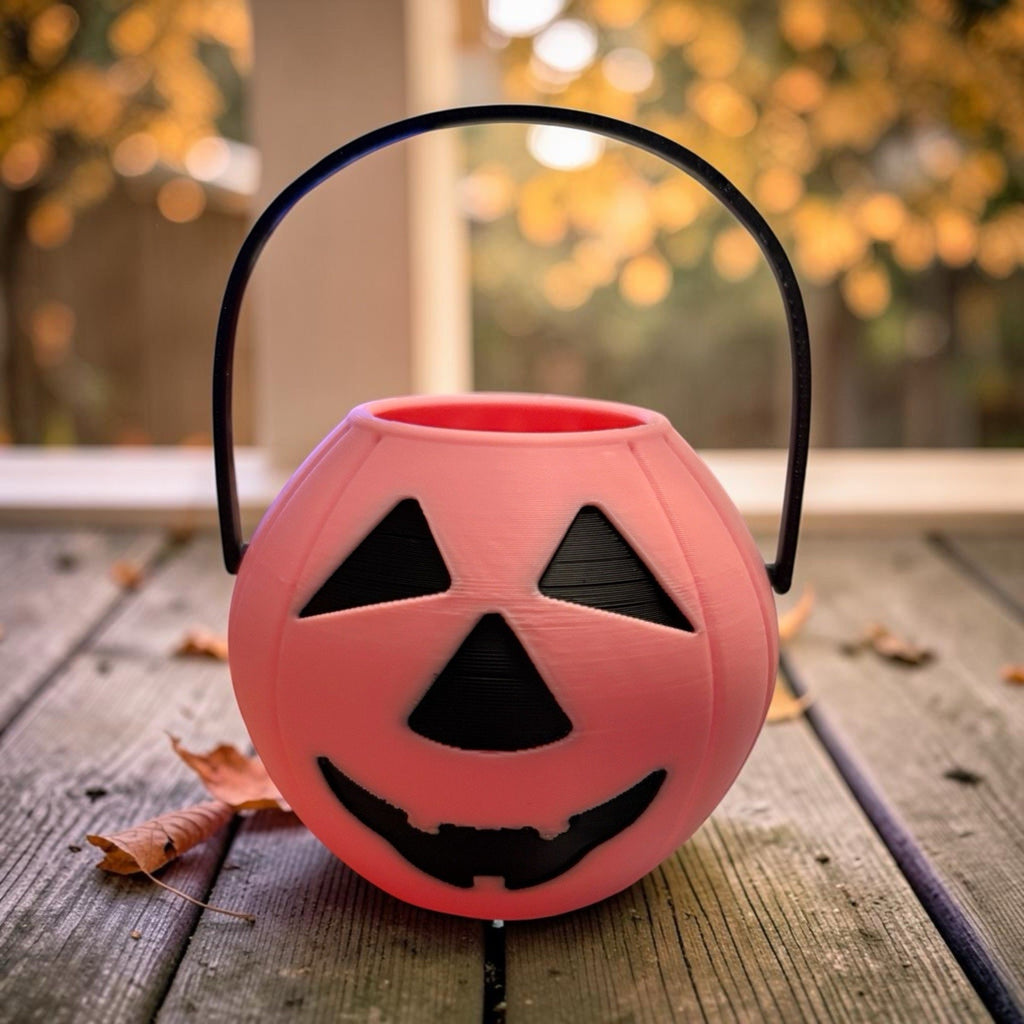 Cabbage Patch Kid 3D Printed Halloween Pumpkin Jack O Lantern Bucket Pink