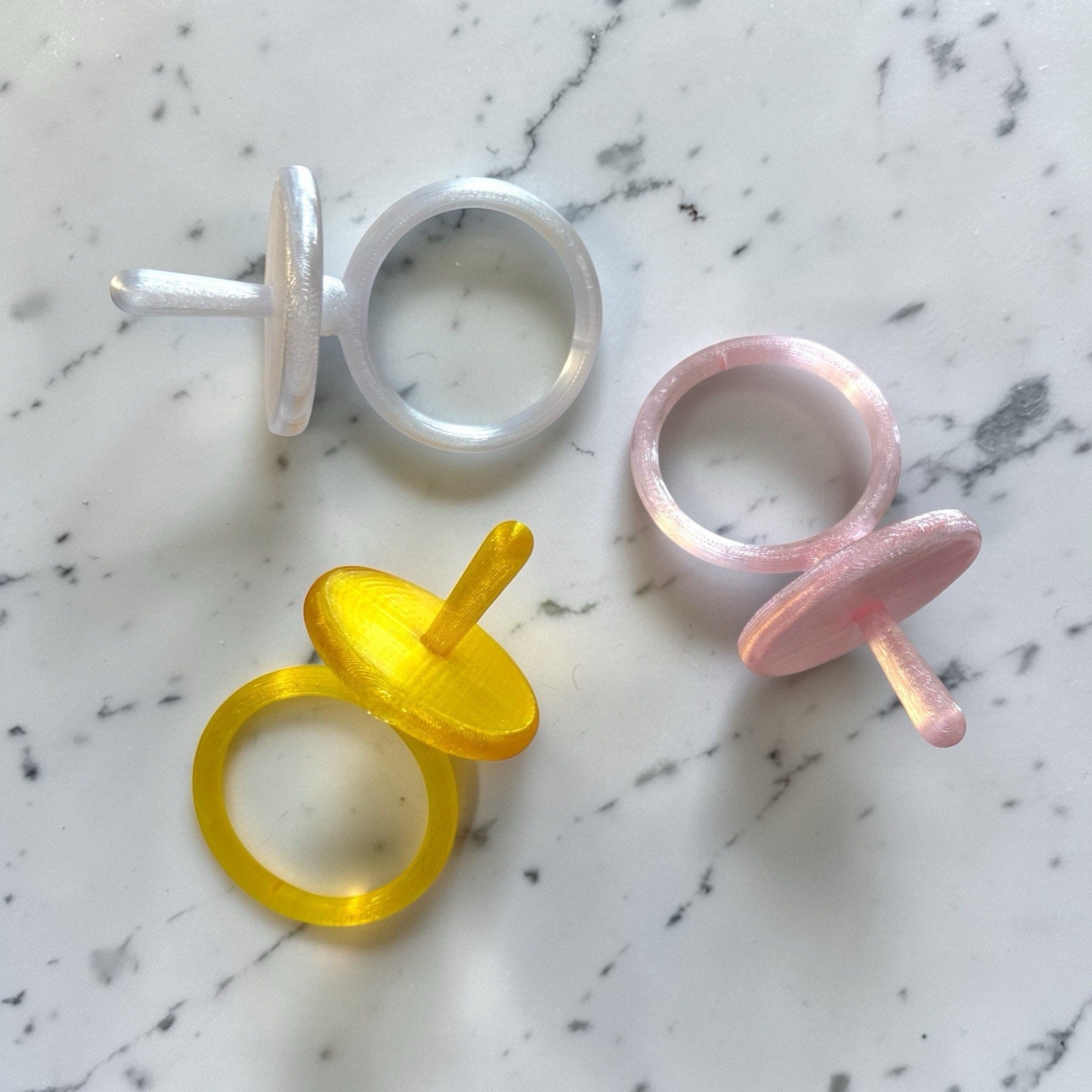 Replacement Pacifier Cabbage Patch 3D Print Set 3 Translucent Pink Yellow White
