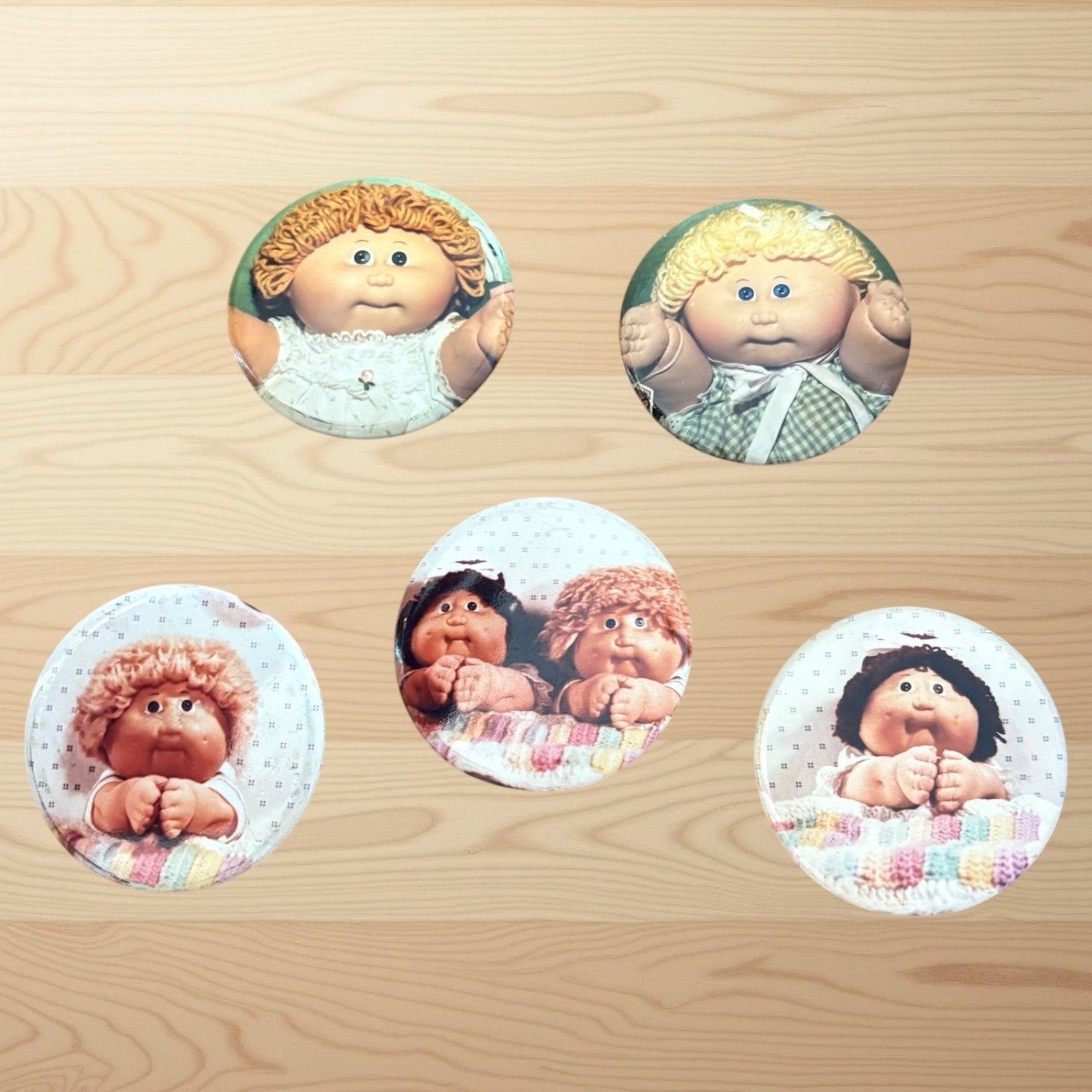 Set Of 5 Vintage Cabbage Patch Kids 2” Buttons Pins 1980s CPK Retro Toys
